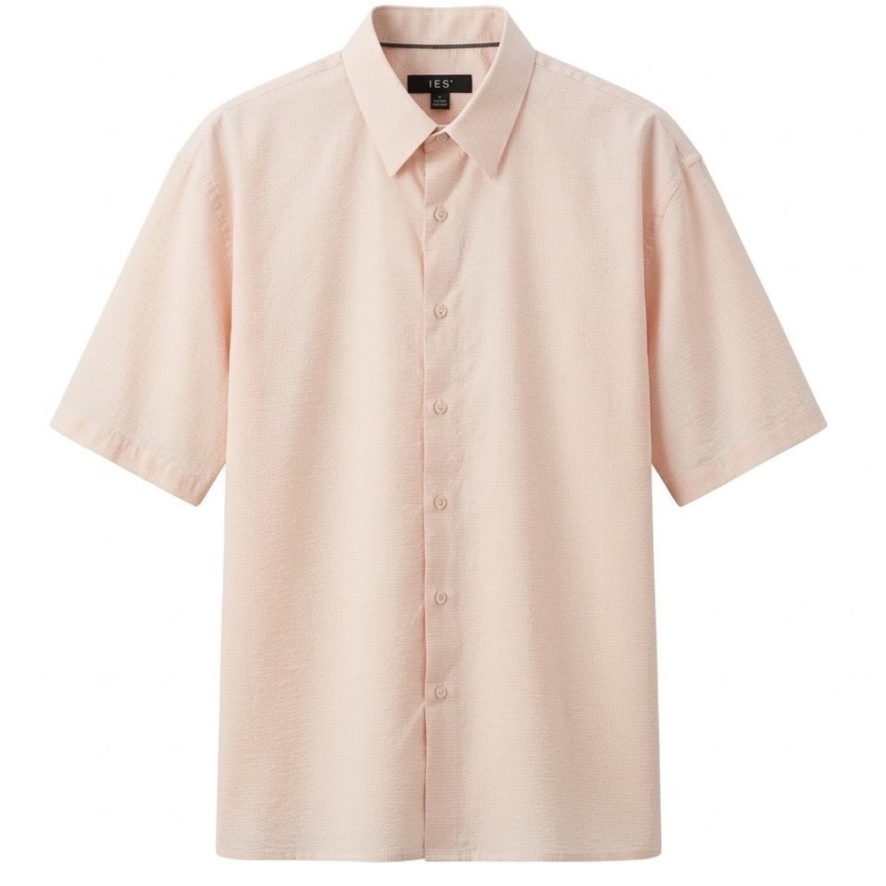 Britches Vintage Short Sleeve Button Down Shirt Men's 2XL Pale Peach Micro check